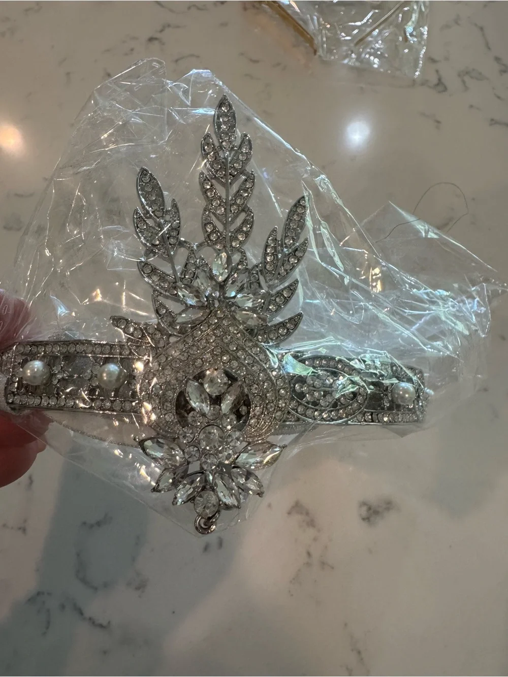 1920s Gatsby Art Deco Rhinestone Pearl Headpiece Flapper